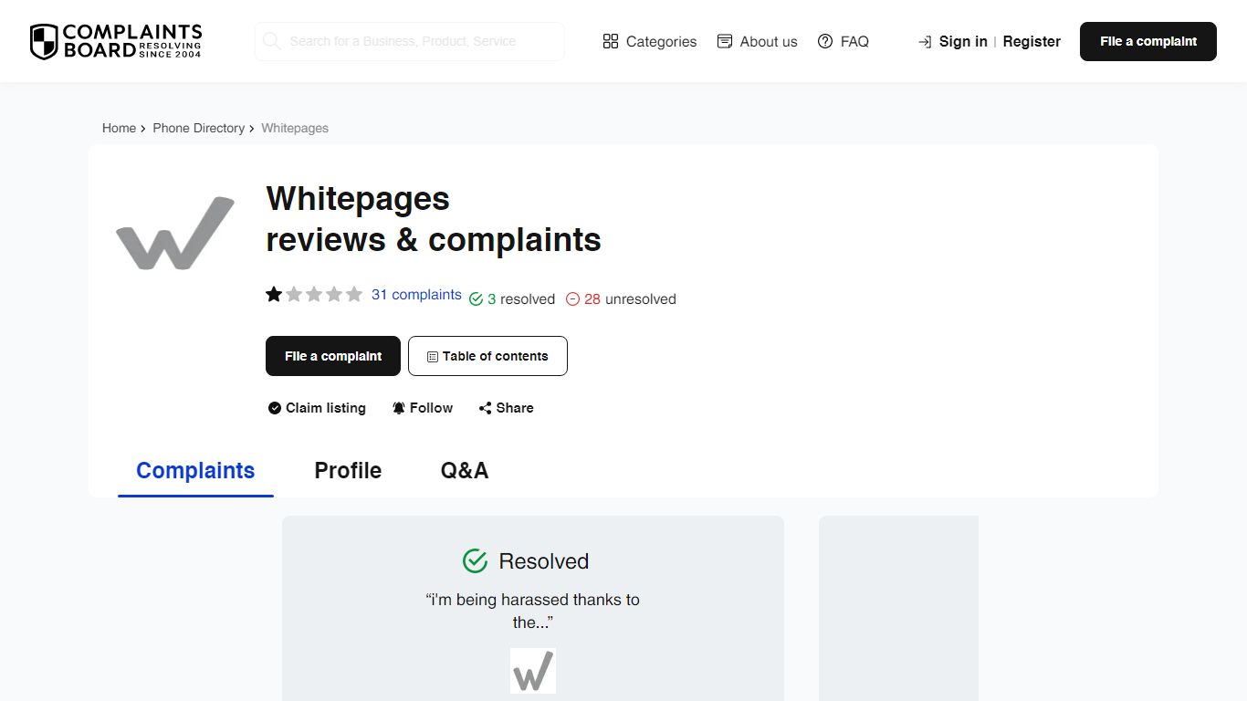 Whitepages: Reviews, Complaints, Customer Claims